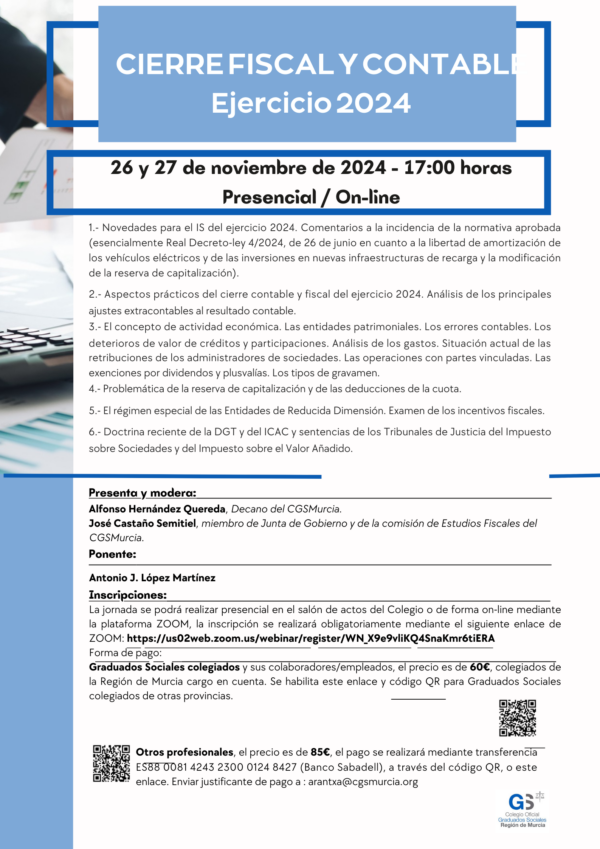 No Colegiados: CIERRE FISCAL Y CONTABLE EJERCICIO 2024